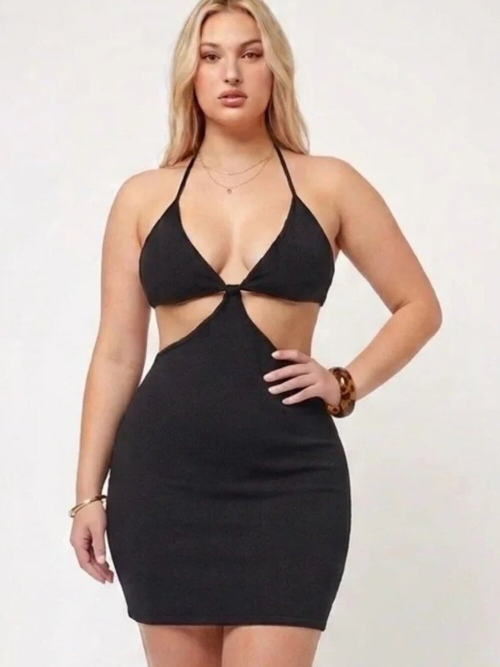 Anthropologie Cut Out Triangle Knit Mini Dress Grey Black Summer Women's L